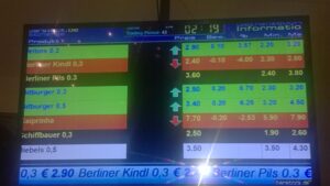 Kurstafel der Bierbörse mit aktuellen Bierpreisen