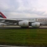 Emirates A380 kurz vor dem Start